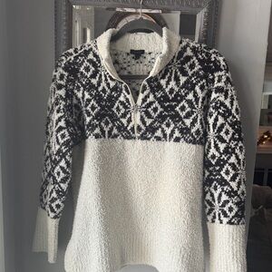 Talbots Black and White Patterned quarter zip Sweater.